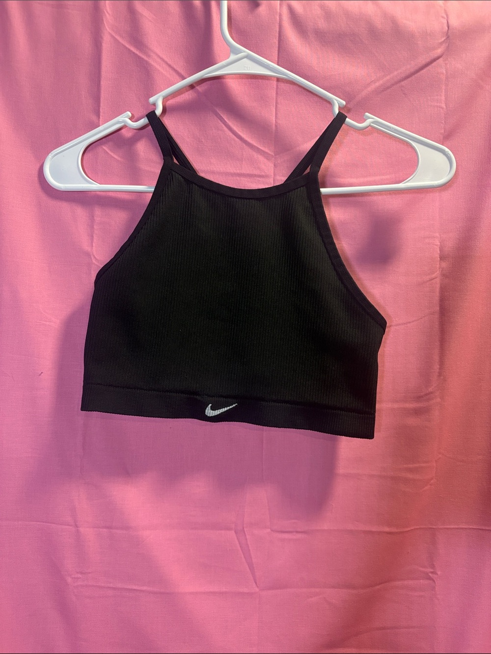 Nike Black Ribbed High-Neck Crop Sports Bra